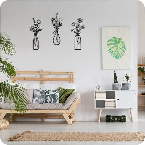 3PICE MODERT Rustic Metal Flower Wall Art - النحت البسيط الأنيق لديكور الجدار المنزلي (غرفة المعيشة ، غرفة نوم ، غرفة طعام) in Saudi Arabia