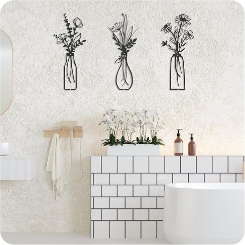 3PICE MODERT Rustic Metal Flower Wall Art - النحت البسيط الأنيق لديكور الجدار المنزلي (غرفة المعيشة ، غرفة نوم ، غرفة طعام) in Saudi Arabia