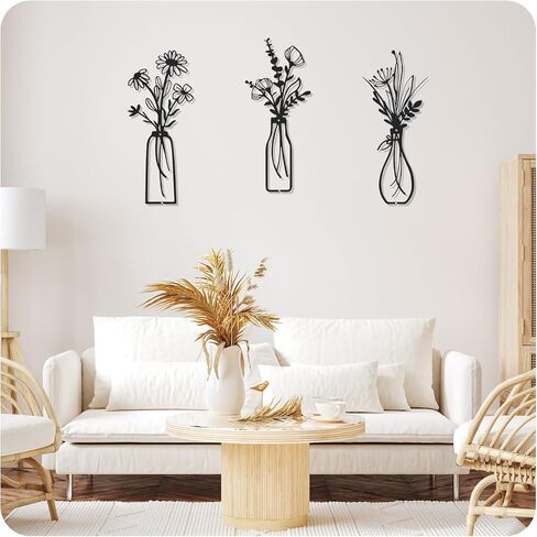 3PICE MODERT Rustic Metal Flower Wall Art - النحت البسيط الأنيق لديكور الجدار المنزلي (غرفة المعيشة ، غرفة نوم ، غرفة طعام) in Saudi Arabia