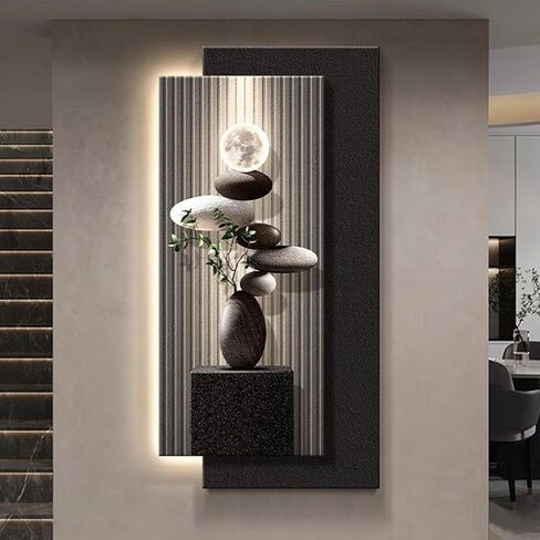 Wall Art Decor with Led Light, 3D Sandstone Wall Painting, Living Room Corridor Mural,Hanging Sculpture Art Decoration for Entrance Hallway(50x100cm(20x39inch), A) in Kuwait