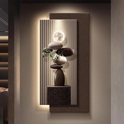 Wall Art Decor with Led Light, 3D Sandstone Wall Painting, Living Room Corridor Mural,Hanging Sculpture Art Decoration for Entrance Hallway(50x100cm(20x39inch), A) in Kuwait