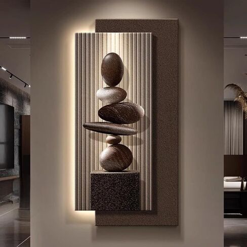 Wall Art Decor with Led Light, 3D Sandstone Wall Painting, Living Room Corridor Mural,Hanging Sculpture Art Decoration for Entrance Hallway(50x100cm(20x39inch), A) in Kuwait