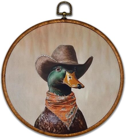 BCUANGD Western Trendy Round Wall Art Decor - Retro Duck Neutral Wall Art Canvas Frame Artwork Prints, Rustic Vintage Country Round Wall Hanging Decorations for Home Farmhouse Bedroom, 10"x10" in Saudi Arabia