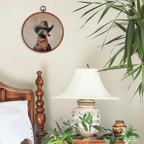 BCUANGD Western Trendy Round Wall Art Decor - Retro Duck Neutral Wall Art Canvas Frame Artwork Prints, Rustic Vintage Country Round Wall Hanging Decorations for Home Farmhouse Bedroom, 10"x10" in Saudi Arabia