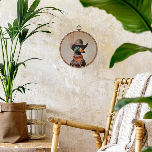 BCUANGD Western Trendy Round Wall Art Decor - Retro Duck Neutral Wall Art Canvas Frame Artwork Prints, Rustic Vintage Country Round Wall Hanging Decorations for Home Farmhouse Bedroom, 10"x10" in Saudi Arabia