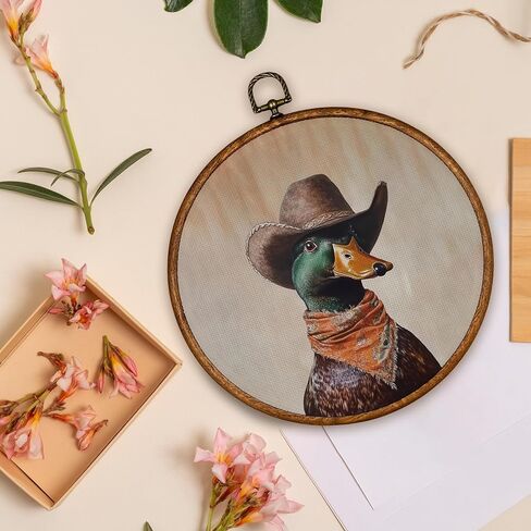BCUANGD Western Trendy Round Wall Art Decor - Retro Duck Neutral Wall Art Canvas Frame Artwork Prints, Rustic Vintage Country Round Wall Hanging Decorations for Home Farmhouse Bedroom, 10"x10" in Saudi Arabia
