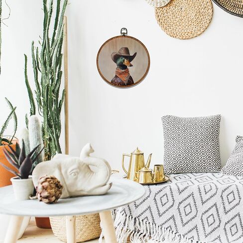 BCUANGD Western Trendy Round Wall Art Decor - Retro Duck Neutral Wall Art Canvas Frame Artwork Prints, Rustic Vintage Country Round Wall Hanging Decorations for Home Farmhouse Bedroom, 10"x10" in Saudi Arabia