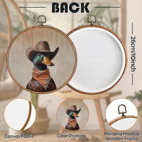 BCUANGD Western Trendy Round Wall Art Decor - Retro Duck Neutral Wall Art Canvas Frame Artwork Prints, Rustic Vintage Country Round Wall Hanging Decorations for Home Farmhouse Bedroom, 10"x10" in Saudi Arabia