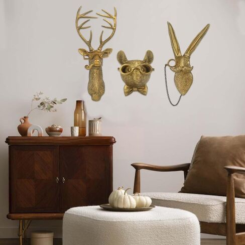Rabbit Head Resin Animal Wall Mount Art Decor Bronzed Bunny Wall Hanging Ornaments Vintage Art Wall Sculptures Home Decoration for Bedroom Holiday Gifts in Kuwait