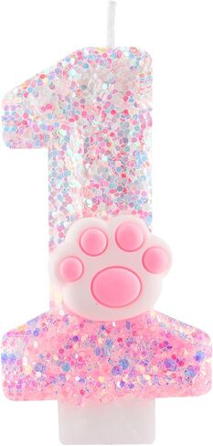 Number 1 Pink Glitter Birthday Candles with Dog Paw, 1 Candle for Cake, Glitter 1st Birthday Cake Topper Decoration for Boy Girl Pink Birthday Decoration Party Supplies in Kuwait