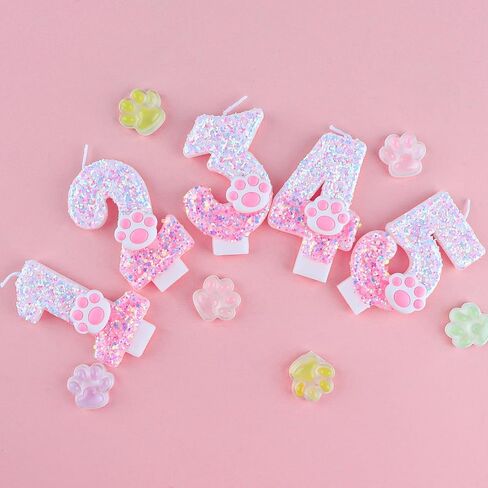 Number 1 Pink Glitter Birthday Candles with Dog Paw, 1 Candle for Cake, Glitter 1st Birthday Cake Topper Decoration for Boy Girl Pink Birthday Decoration Party Supplies in Kuwait