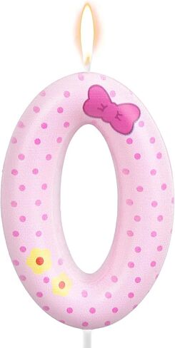 Pink Bow Number Birthday Candles, Polka Dot Candles Cartoon Cat Birthday Decorations Candle Cake Topper for Girls Women Wedding Anniversary Party Supplies (Number 6) in Saudi Arabia