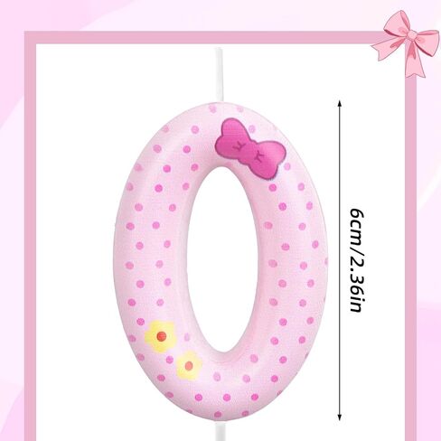 Pink Bow Number Birthday Candles, Polka Dot Candles Cartoon Cat Birthday Decorations Candle Cake Topper for Girls Women Wedding Anniversary Party Supplies (Number 6) in Saudi Arabia