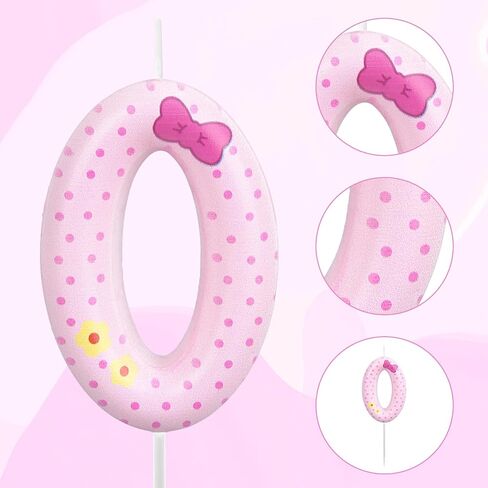 Pink Bow Number Birthday Candles, Polka Dot Candles Cartoon Cat Birthday Decorations Candle Cake Topper for Girls Women Wedding Anniversary Party Supplies (Number 6) in Saudi Arabia