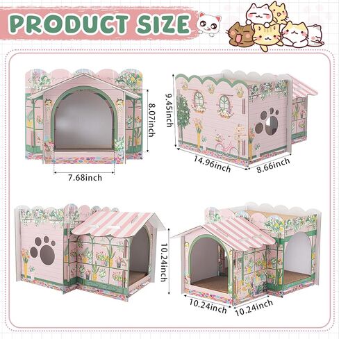 Multi Level Cardboard Cat House with 3 Scratchers Large Sturdy Cat Villa for Indoor Cats 17"x12"x10" Beach Cat Play Condo Cat Beds Pet Toys Hideout for Cat Birthday Bunny Small Animals in Saudi Arabia