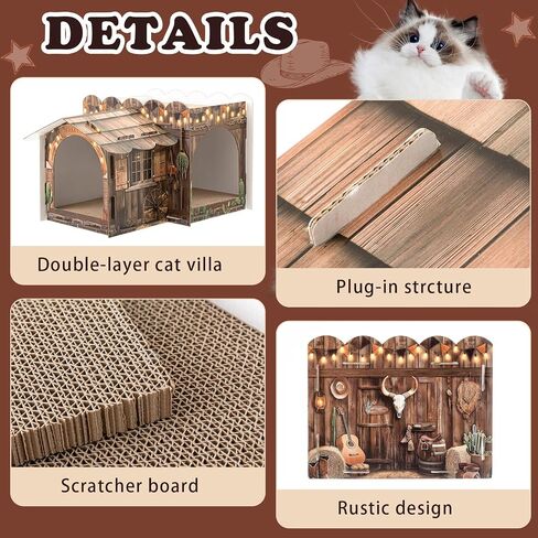 Multi Level Cardboard Cat House with 3 Scratchers Large Sturdy Cat Villa for Indoor Cats 17"x12"x10" Beach Cat Play Condo Cat Beds Pet Toys Hideout for Cat Birthday Bunny Small Animals in Saudi Arabia