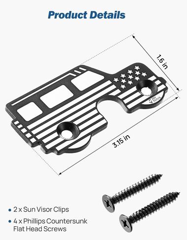 مجموعة Sun Visor Repair ، مقاطع ألومنيوم سبيكة American Flag Flag Sun Fits لـ Wrangler JK 2018 ، JL 2018-2023 ، 2020-2023 Gladiator ، تستخدم لإصلاح مركبة Sun Visor أو Charchain Charms in Saudi Arabia