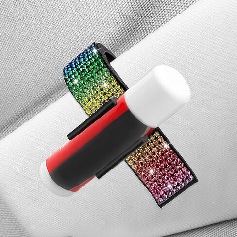 Elegant Rhinestone Chapstick Holder for Car 1 Pack Bling Car Accessories for Women, Sun Visor Lip Balm Organizer with Multi-Color Crystals (Red) in Saudi Arabia