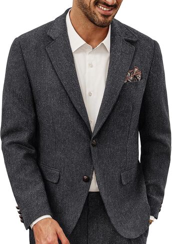 PJ Paul Jones Mens Blazer Vintage Wool Blend Sport Sport Coat Herringbone Tweed Blazer Suit مع جيب مربع in Saudi Arabia