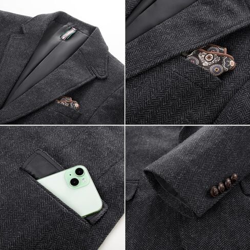 PJ Paul Jones Mens Blazer Vintage Wool Blend Sport Sport Coat Herringbone Tweed Blazer Suit مع جيب مربع in Saudi Arabia