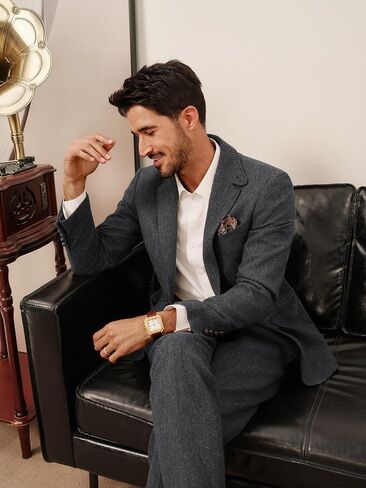 PJ Paul Jones Mens Blazer Vintage Wool Blend Sport Sport Coat Herringbone Tweed Blazer Suit مع جيب مربع in Saudi Arabia