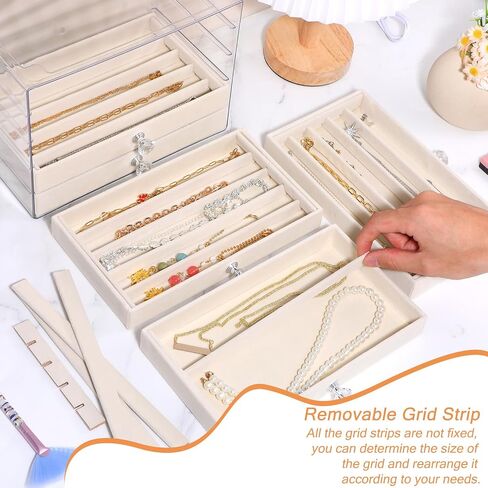 5-Drawer Necklace Organizer Box with Clear Acrylic & Velvet Lining, Beige Necklace Storage Box for Chains, Pendants, Stackable Dustproof Jewelry Holder(9.25 x 5.9 x 6.69 in) in Saudi Arabia