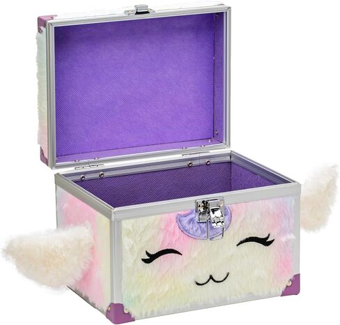 مربع مجوهرات قابلة للقفل Votum Fluffy للفتيات-صندوق فروي مستوحى من وحيد القرن مع أجنحة وآذان-تخزين آمن للمجوهرات والحلي والعلقات-تصميم قوس قزح باستيل أفخم in Kuwait