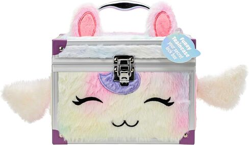 مربع مجوهرات قابلة للقفل Votum Fluffy للفتيات-صندوق فروي مستوحى من وحيد القرن مع أجنحة وآذان-تخزين آمن للمجوهرات والحلي والعلقات-تصميم قوس قزح باستيل أفخم in Kuwait