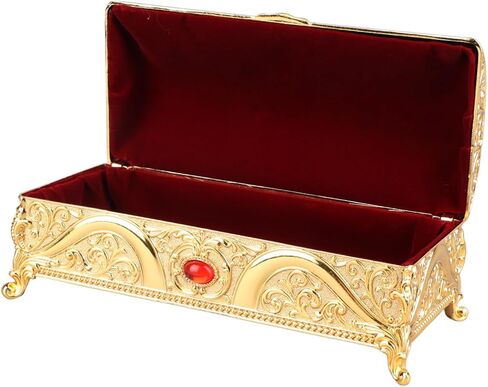 Metal Jewelry Box with Rose Pattern with Antique Flower Carved, Vintage Gold Trinket Organizer Box, Vintage Metal Jewelry Box Rectangle Delicate Pattern Trinket Box with S (Gold) in Kuwait