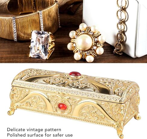 Metal Jewelry Box with Rose Pattern with Antique Flower Carved, Vintage Gold Trinket Organizer Box, Vintage Metal Jewelry Box Rectangle Delicate Pattern Trinket Box with S (Gold) in Kuwait