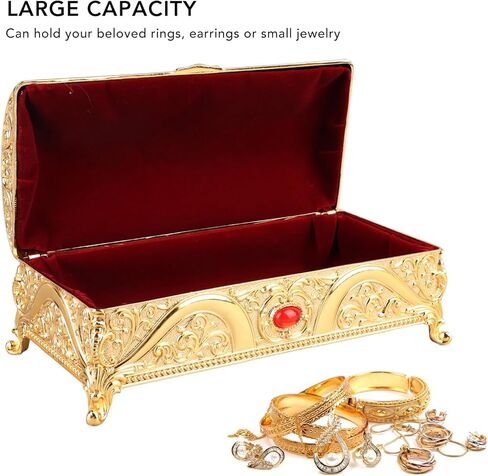 Metal Jewelry Box with Rose Pattern with Antique Flower Carved, Vintage Gold Trinket Organizer Box, Vintage Metal Jewelry Box Rectangle Delicate Pattern Trinket Box with S (Gold) in Kuwait