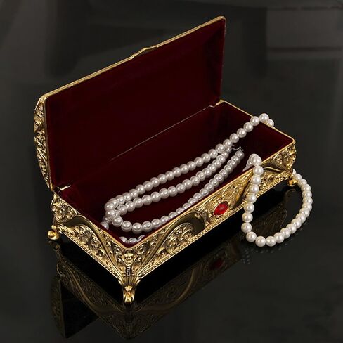 Metal Jewelry Box with Rose Pattern with Antique Flower Carved, Vintage Gold Trinket Organizer Box, Vintage Metal Jewelry Box Rectangle Delicate Pattern Trinket Box with S (Gold) in Kuwait