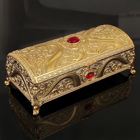 Metal Jewelry Box with Rose Pattern with Antique Flower Carved, Vintage Gold Trinket Organizer Box, Vintage Metal Jewelry Box Rectangle Delicate Pattern Trinket Box with S (Gold) in Kuwait