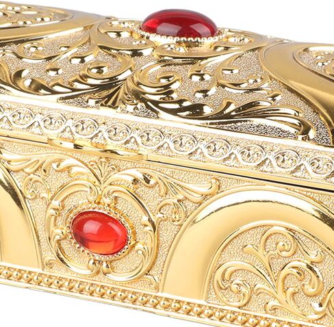 Metal Jewelry Box with Rose Pattern with Antique Flower Carved, Vintage Gold Trinket Organizer Box, Vintage Metal Jewelry Box Rectangle Delicate Pattern Trinket Box with S (Gold) in Kuwait