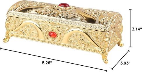 Metal Jewelry Box with Rose Pattern with Antique Flower Carved, Vintage Gold Trinket Organizer Box, Vintage Metal Jewelry Box Rectangle Delicate Pattern Trinket Box with S (Gold) in Kuwait