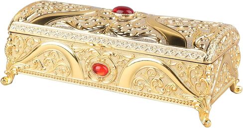 Metal Jewelry Box with Rose Pattern with Antique Flower Carved, Vintage Gold Trinket Organizer Box, Vintage Metal Jewelry Box Rectangle Delicate Pattern Trinket Box with S (Gold) in Kuwait