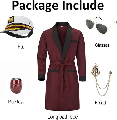 Men Silk Robe Red Jacket Hugh Costume With Belt Brooch Captain Sailor Hat Toy Glasses Set Halloween Hefne Costume Men in Saudi Arabia