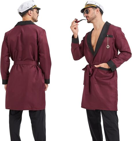 Men Silk Robe Red Jacket Hugh Costume With Belt Brooch Captain Sailor Hat Toy Glasses Set Halloween Hefne Costume Men in Saudi Arabia