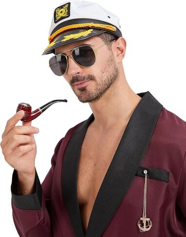 Men Silk Robe Red Jacket Hugh Costume With Belt Brooch Captain Sailor Hat Toy Glasses Set Halloween Hefne Costume Men in Saudi Arabia