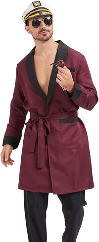 Men Silk Robe Red Jacket Hugh Costume With Belt Brooch Captain Sailor Hat Toy Glasses Set Halloween Hefne Costume Men in Saudi Arabia