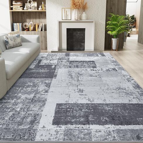 LOCHAS Rug for Living Room, Washable Soft Area Rugs for Bedroom 6x9, Abstract Carpet for Indoor Office Kids Dining Room Nursery Floor, Grey Geometric Vintage Home Decor, Non Slip, Pet Child Friendly in Kuwait