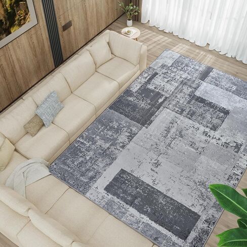 LOCHAS Rug for Living Room, Washable Soft Area Rugs for Bedroom 6x9, Abstract Carpet for Indoor Office Kids Dining Room Nursery Floor, Grey Geometric Vintage Home Decor, Non Slip, Pet Child Friendly in Kuwait