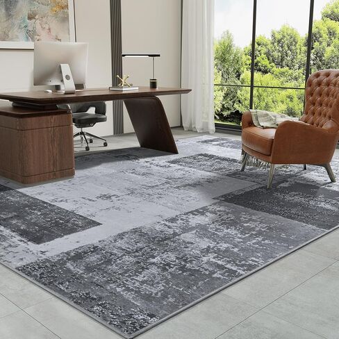 LOCHAS Rug for Living Room, Washable Soft Area Rugs for Bedroom 6x9, Abstract Carpet for Indoor Office Kids Dining Room Nursery Floor, Grey Geometric Vintage Home Decor, Non Slip, Pet Child Friendly in Kuwait