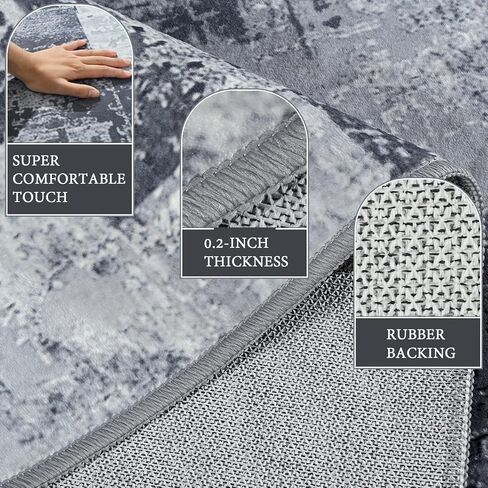 LOCHAS Rug for Living Room, Washable Soft Area Rugs for Bedroom 6x9, Abstract Carpet for Indoor Office Kids Dining Room Nursery Floor, Grey Geometric Vintage Home Decor, Non Slip, Pet Child Friendly in Kuwait