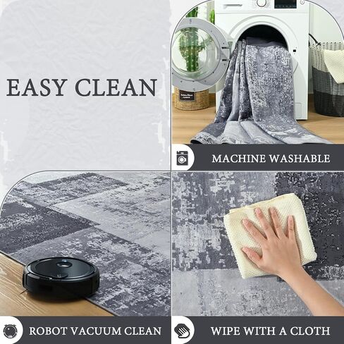 LOCHAS Rug for Living Room, Washable Soft Area Rugs for Bedroom 6x9, Abstract Carpet for Indoor Office Kids Dining Room Nursery Floor, Grey Geometric Vintage Home Decor, Non Slip, Pet Child Friendly in Kuwait