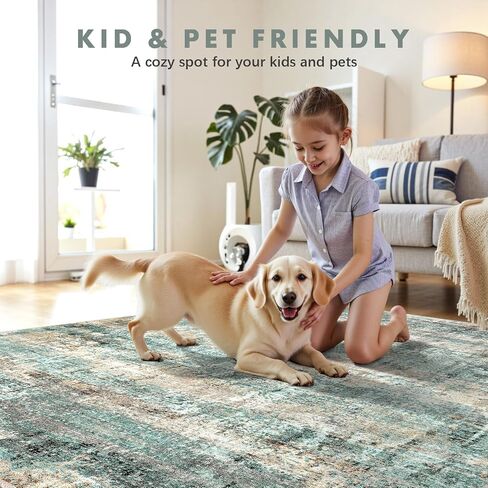 LEPEII 5x7 Area Rugs, Abstract Rugs for Living Room, Indoor Non-Slip Washable Rug for Bedroom, Dining Room, Low Pile Home Decor Neutral Area Rug-Green in Saudi Arabia