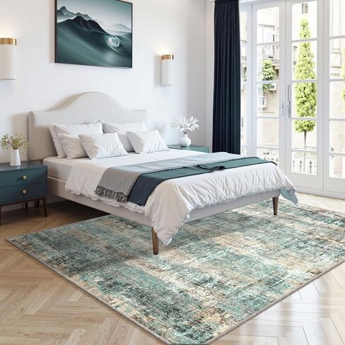LEPEII 5x7 Area Rugs, Abstract Rugs for Living Room, Indoor Non-Slip Washable Rug for Bedroom, Dining Room, Low Pile Home Decor Neutral Area Rug-Green in Saudi Arabia