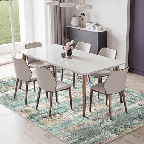 LEPEII 5x7 Area Rugs, Abstract Rugs for Living Room, Indoor Non-Slip Washable Rug for Bedroom, Dining Room, Low Pile Home Decor Neutral Area Rug-Green in Saudi Arabia