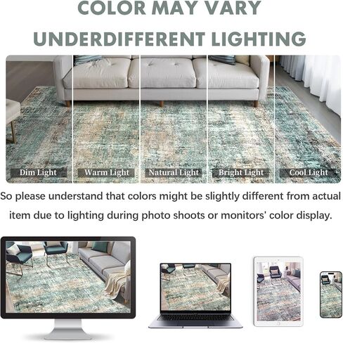 LEPEII 5x7 Area Rugs, Abstract Rugs for Living Room, Indoor Non-Slip Washable Rug for Bedroom, Dining Room, Low Pile Home Decor Neutral Area Rug-Green in Saudi Arabia