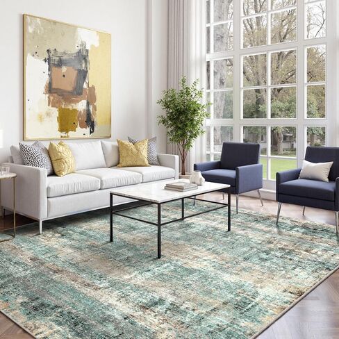 LEPEII 5x7 Area Rugs, Abstract Rugs for Living Room, Indoor Non-Slip Washable Rug for Bedroom, Dining Room, Low Pile Home Decor Neutral Area Rug-Green in Saudi Arabia